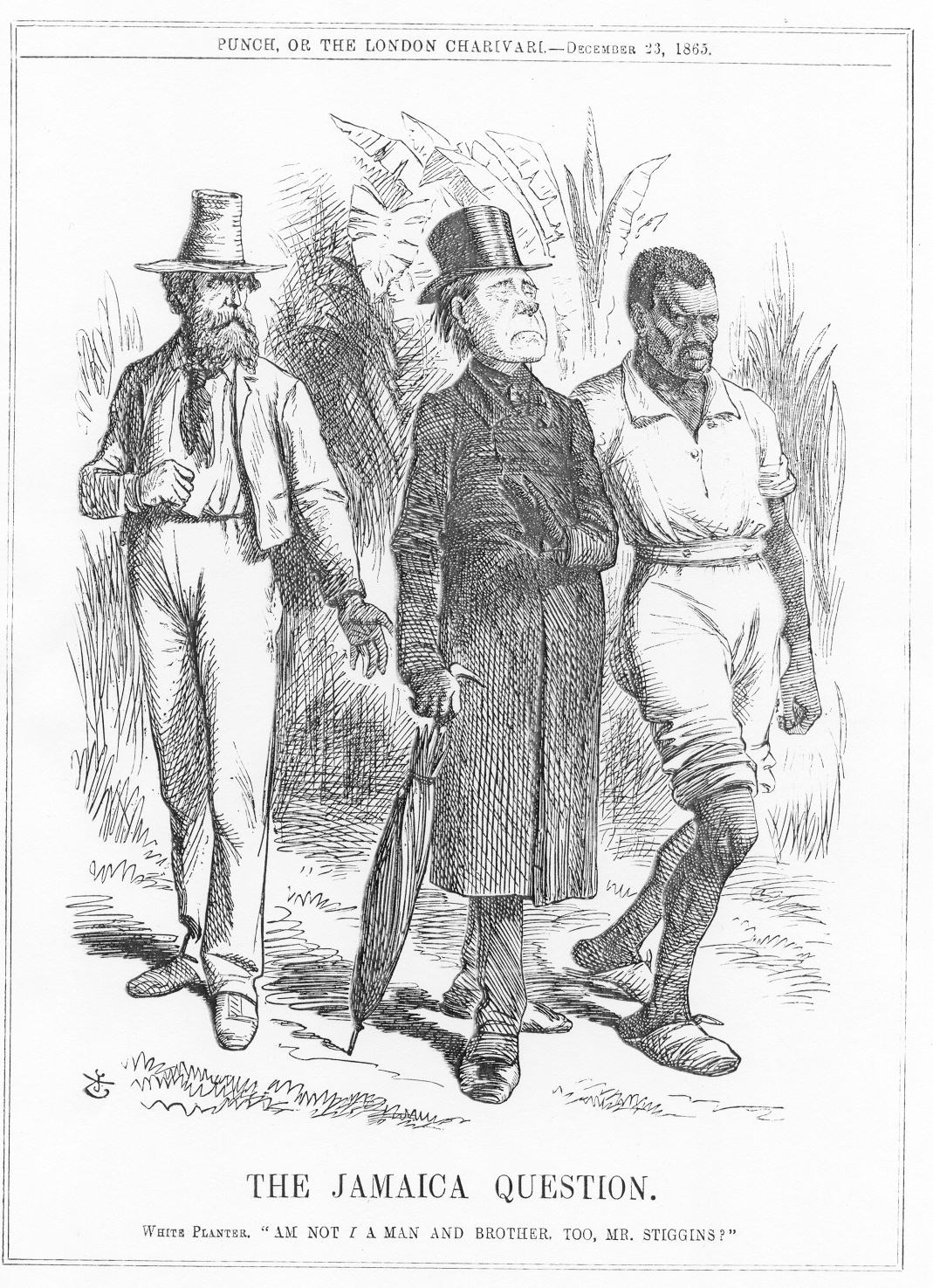 Figure 2. Punch.—December 23, 1865. The Jamaica Question. White Planter. "Am Not I a Man and a Brother, Too, Mr. Stiggins?"