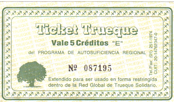 Figure 1. A trueque club receipt (a barterable chit or scrip). Front.