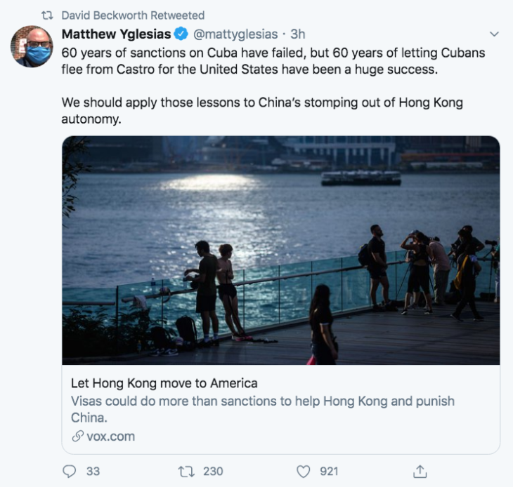 Matt Yglesias on Hong Kong