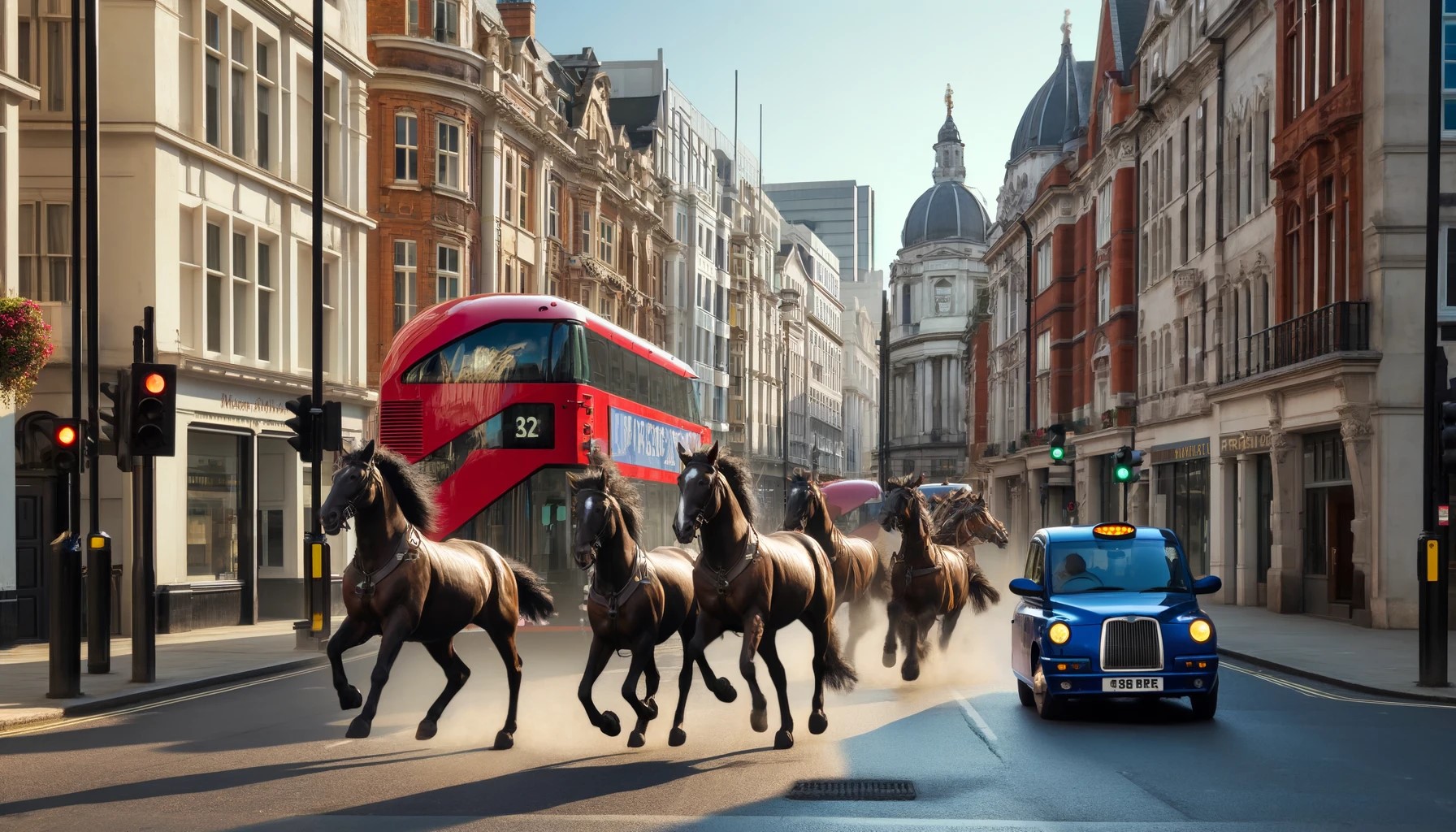 DALL-E imagines the King's horses running amok in London