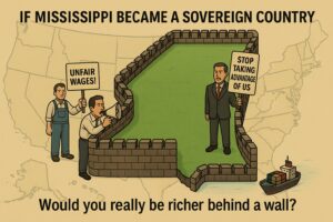 Absurd protectionist battles after Mississippi became a sovereign country, by imperfect ChatGPT